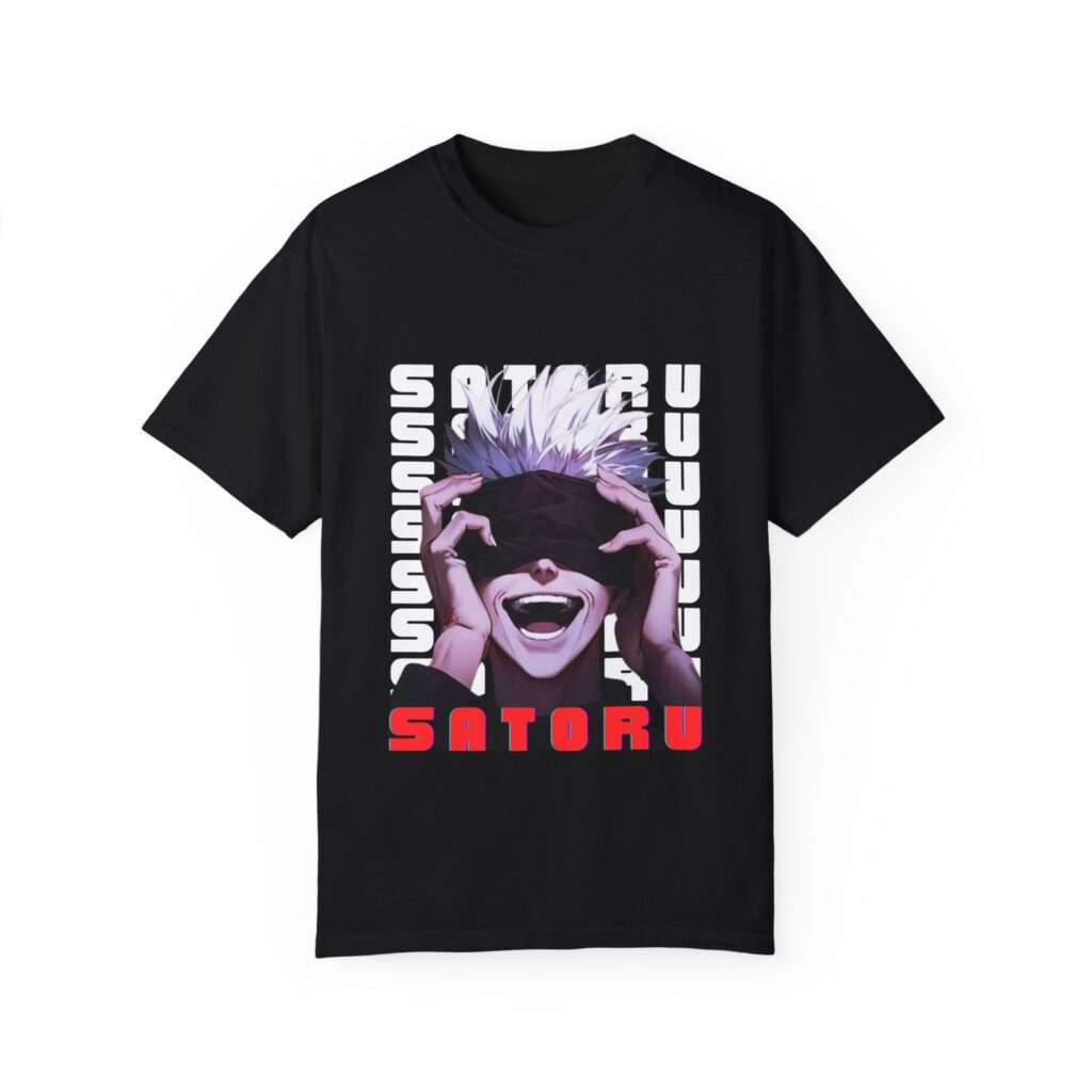 Read more about the article Gojo Satoru Unisex Garment-Dyed T-shirt with Stylish ‘Satoru’ Font Design