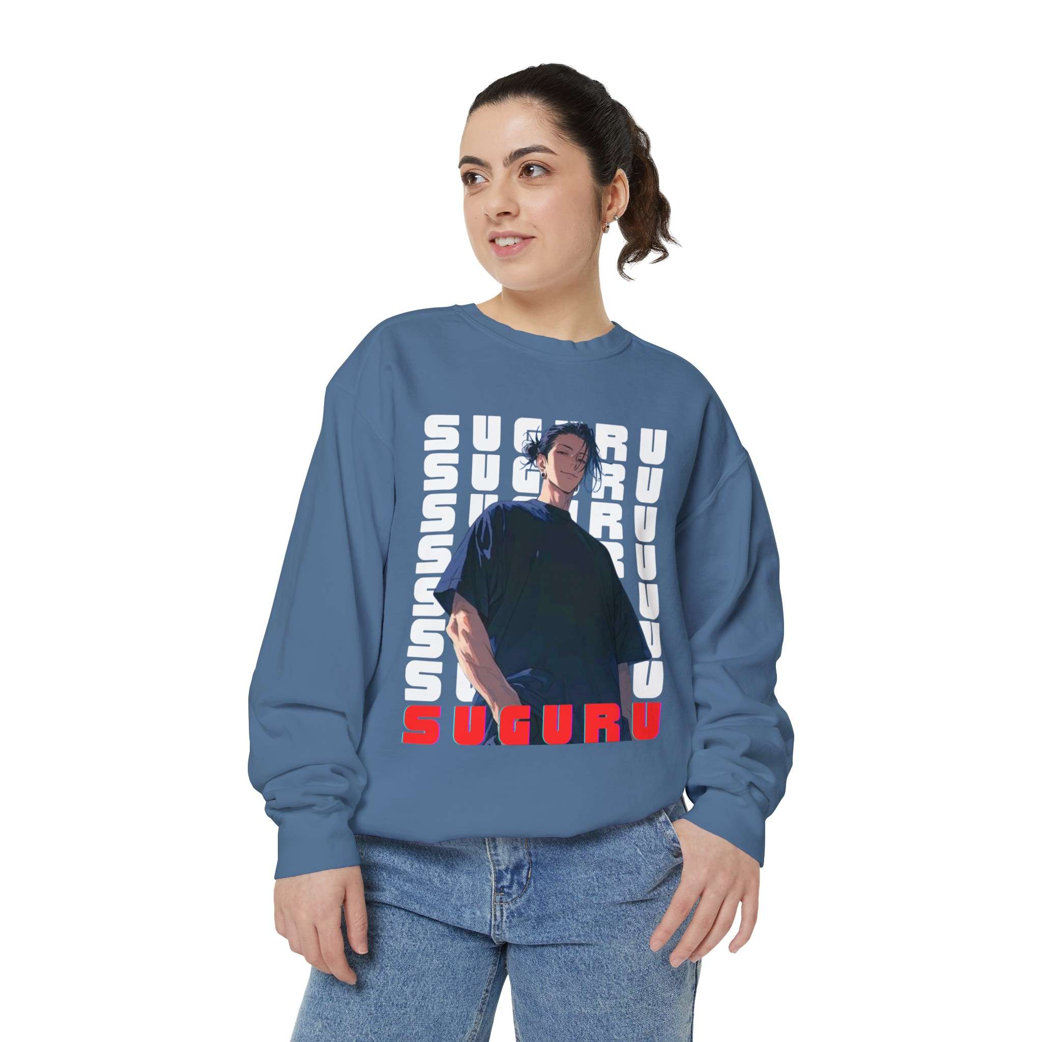 Unisex Garment-Dyed Sweatshirt Featuring Bold Suguru Geto Design