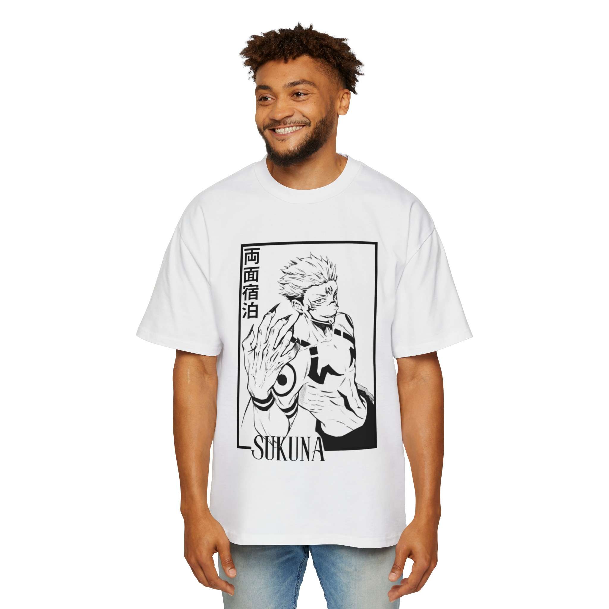 Men's Heavy Oversized Tee Featuring a Bold Sukuna Character Design