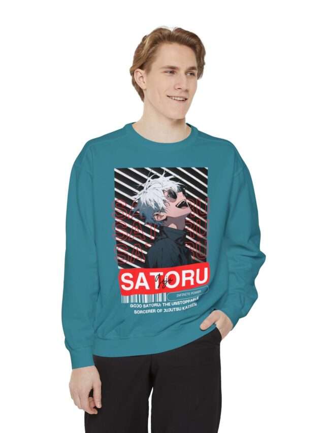 Read more about the article Stylish Gojo Satoru Unisex Garment-Dyed Sweatshirt with Satoru Font Design