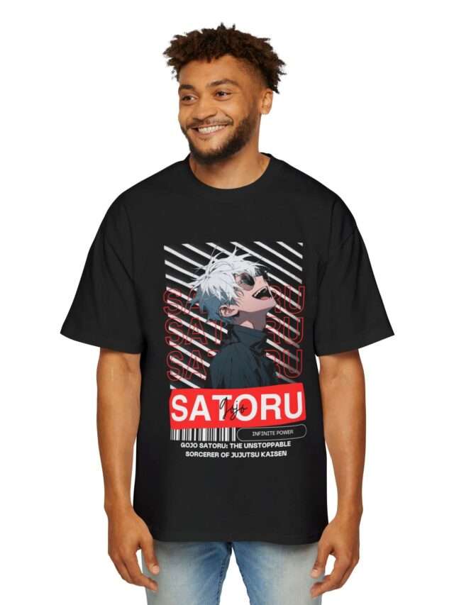 Read more about the article Stylish Gojo Satoru Men’s Heavy Oversized Tee with Signature Font