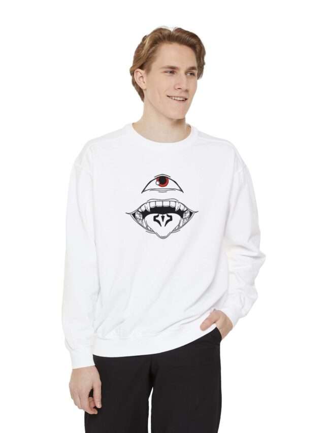 Read more about the article Sukuna Eyes & Tongue Unisex Garment-Dyed Sweatshirt with Japanese Font